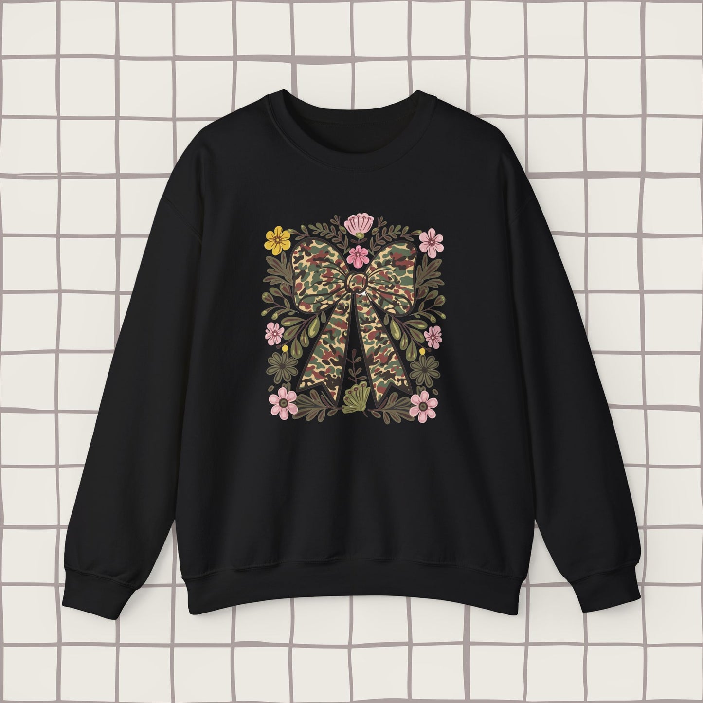 Floral camo bow sweatshirt