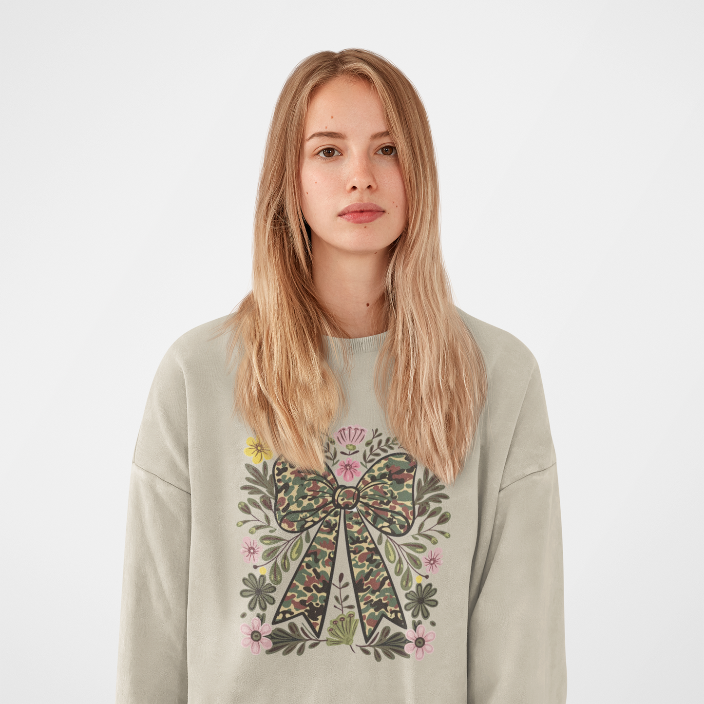 Floral camo bow sweatshirt